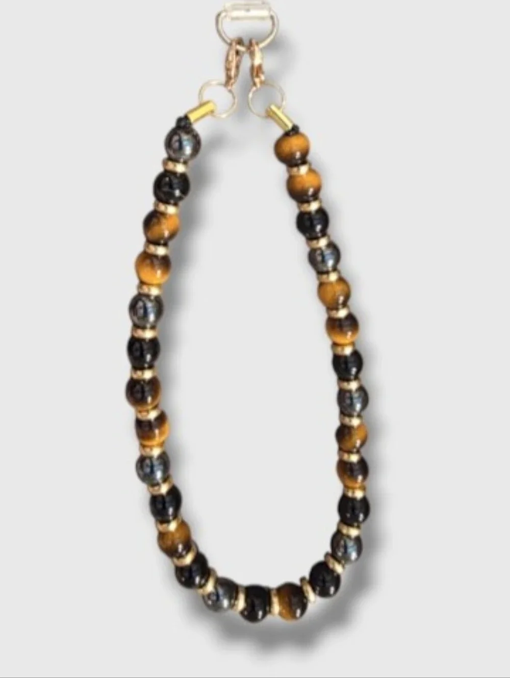 New! Real Tigers Eye & Obsidian Beaded Phone Wristlet Charm • NWOT #1085